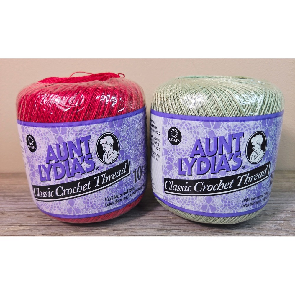 Aunt Lydia's Crochet Thread Size 10 Victory Red Frosty Green Cotton‎ 350yd Lot 2